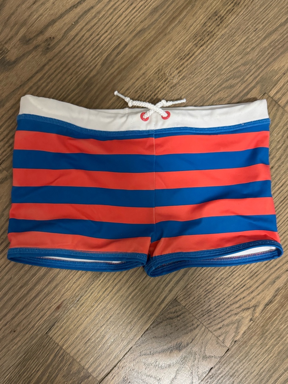 Mini Boden Striped Swim Trunks - Blue, Red & White